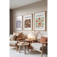 Zestia Ahşap Çerçeveli 3’lü Tablo Seti, Vintage Çiçek Desenleri, Salon Set No: 30055