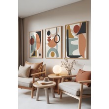 Zestia Ahşap Çerçeveli 3’lü Tablo Seti, Renkli Geometrik Figürler, Salon Set No: 30058