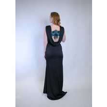 Crystalia Imelda Dress Saten Sırt Dekolteli Jakar Motif - Siyah