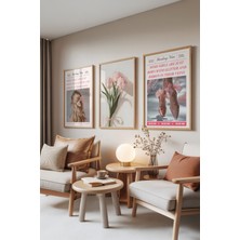 Zestia Ahşap Çerçeveli 3’lü Tablo Seti, Kadın Silueti, Lale ve Bale Temalı,genç Odası Set No: 30080