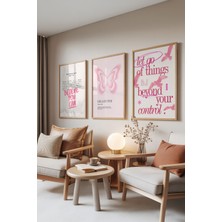 Zestia Ahşap Çerçeveli 3’lü Tablo Seti, Dreamy Pink – Motivasyon & Kelebek, Genç Odası Set No: 30081