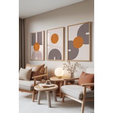 Zestia Ahşap Çerçeveli 3’lü Tablo Seti, Soyut Daireler – Sıcak Tonlar, Ofis Set No: 30086