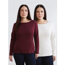 Soulife Büyük Beden Kayık Yaka Kadın Tişört 2'li