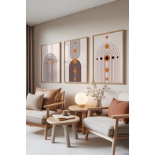 Zestia Ahşap Çerçeveli 3’lü Tablo Seti, Linear Arches – Sade Geometrik Tarz, Ofis Set No: 30088