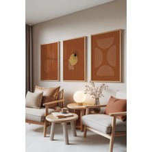 Zestia Ahşap Çerçeveli 3’lü Tablo Seti, Terracotta Geometry – Sıcak Minimal, Salon Set No: 30091