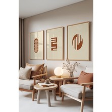 Zestia Ahşap Çerçeveli 3’lü Tablo Seti, Earth Tones – Minimal Dokular, Ofis Set No: 30100