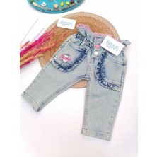 Lilitop Fırfır Cep Beli Büzgülü Kot Pantolon Mavi - 6-9 Ay