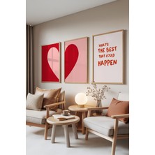 Zestia Ahşap Çerçeveli 3’lü Tablo Seti, Kalp ve Aşk Yazısı – Kırmızı Tonlar, Yatak Odası Set No: 30009