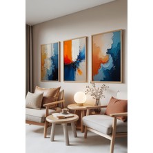 Zestia Ahşap Çerçeveli 3’lü Tablo Seti, Altın Yapraklar – Yeşil Arka Plan, Salon Set No: 30011