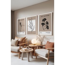 Zestia Beyaz Çerçeveli 3’lü Tablo Seti, Kuru Çiçek ve Yaprak Desenleri, Oturma Odası Set No: 30035