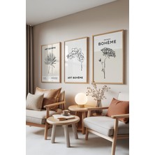 Zestia Ahşap Çerçeveli 3’lü Tablo Seti, Palmiye ve Orkide Çizimleri – Bohem Stil, Yatak Odası Set No: 30029