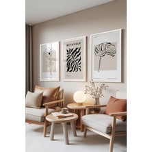 Zestia Beyaz Çerçeveli 3’lü Tablo Seti, Çiçek ve Yaprak Desenleri – Botanik Koleksiyon, Salon Set No: 30030