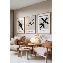 Zestia Ahşap Çerçeveli 3’lü Tablo Seti, Uçan Kuşlar Silüeti – Bohem Stil, Yatak Odası Set No: 30031