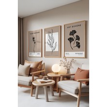 Zestia Ahşap Çerçeveli 3’lü Tablo Seti, Kuru Çiçek ve Yaprak Desenleri, Oturma Odası Set No: 30035