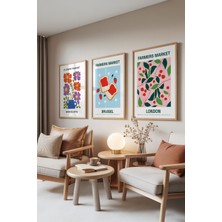 Zestia Ahşap Çerçeveli 3’lü Tablo Seti, Farmers Market – Meyve ve Kahvaltı Teması, Mutfak Set No: 30045