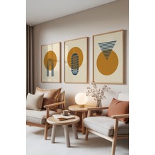 Zestia Ahşap Çerçeveli 3’lü Tablo Seti, Golden Harmony – Daire ve Çizgiler, Salon Set No: 30097