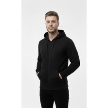 Axxel Erkek Siyah Polar Fermuarlı Kapüşonlu SWEATSHIRT-W1157