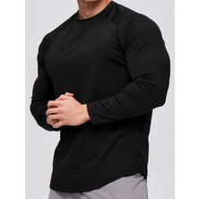 Ghassy Co. Erkek Running Sports Reglan Oval Kesim Uzun Kollu Pamuklu Penye T-Shirt