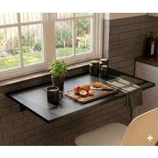 Ayz Lara Duvara Monte Katlanır Masa Çalışma Masas Balkon Teras Masası 45x70cm Siyah