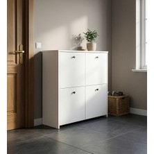 Martha Life 4 Kapaklı Ayakkabılık ve Çok Amaçlı Dolap - 4 Raflı Metal Kulplu Modern Tasarım