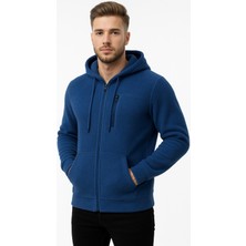 Axxel Erkek Indigo Polar Fermuarlı Kapüşonlu SWEATSHIRT-W1157