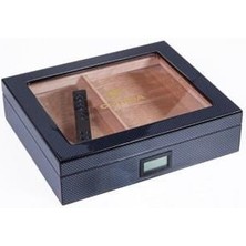Cohiba Humidor Karbon Desen Camlı Küçük Boy Sedir Puro Kutusu