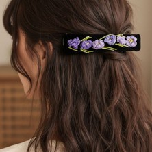 Uretti - Tülin 3528 2972 El Yapımı Brezilya Nakışlı Çiçek Motifli Klipsli Saç Tokası / 8 cm