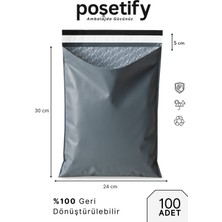 Poşetify Balonlu Gri Kargo Poşeti 24X30+5 cm | 100 Adet | Bantlı Patpatlı Kargo Poşeti | Balonlu Naylon Torba
