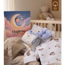 Huglette Hera - Yenidoğan Hediye Seti – Müslin Örtü + Body + Patik + Emzik Tutucu – Baby Gift