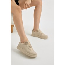 Tonny Black Unisex Krem Hafif Faylon Taban Bağcıklı Günlük Spor Ayakkabı