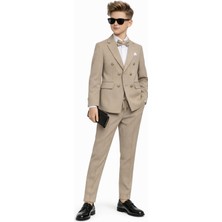 Ahengim Erkek Çocuk Düğün & Davet Kruvaze Çizgili Papyonlu Takım Elbise AK5695