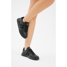 Tonny Black Unisex Siyah Kalın Faylon Hafif Taban Şeritli Bağcıklı Spor Ayakkabı