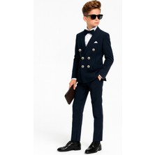 Ahengim Erkek Çocuk Düğün & Davet Kruvaze Çizgili Papyonlu Takım Elbise AK5695