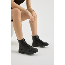 Tonny Black Kadın Siyah Kalın Termo Taban Bağcıklı ve Fermuarlı Günlük Bot