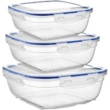 Asude ASD030 Kare Sızdırmaz Şeffaf Saklama Kabı Seti 3'lü 500-900-1500 ml