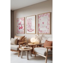 Zestia Ahşap Çerçeveli 3’lü Tablo Seti, Lucky Cherry – Pembe Country Tarz, Genç Odası Set No: 30103