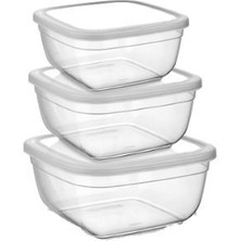 Asude ASD024 Maya Kare 3'lü Şeffaf Saklama Kabı Set 500-900-1500 ml