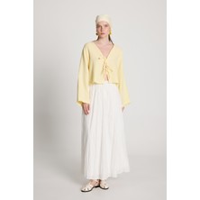 Minaaise Kadın Beyaz Vual Kumaş Kırışık Uzun Astarlı Etek 29062