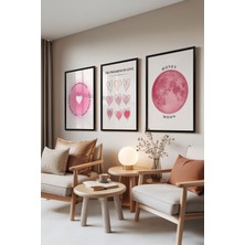 Zestia Siyah Çerçeveli 3’lü Tablo Seti, Aşkın Evrimi ve Ay – Pembe Tonlar, Yatak Odası Set No: 30003