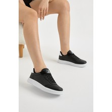 Tonny Black Unisex Siyah Beyaz Hafif Faylon Taban Bağcıklı Günlük Spor Ayakkabı