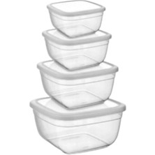 Asude ASD011 Maya Kare 4lü Saklama Kabı Seti 500-900-1500-2400 ml Kırmızı