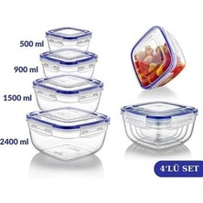 Asude ASD067 Dikdörtgen Sızdırmaz Şeffaf Saklama Kabı Seti 4 Lü 500-900-1500-2400 ml