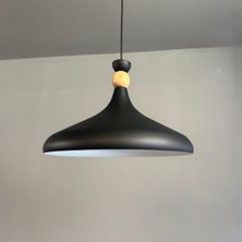 Bamyum Champion Siyah-Beyaz Ahşap Şapka Tekli Avize Sarkıt Salon Mutfak Butik Lamba Aydınlatma Avizeler