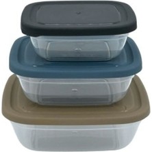 Asude ASD057 Maya Kare 3'lü Saklama Kabı Seti Antrasit 500-900-1500 ml