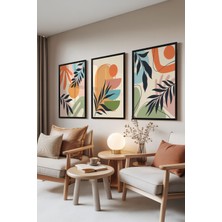 Zestia Siyah Çerçeveli 3’lü Tablo Seti, Renkli Yaprak Desenleri, Salon Set No: 30060