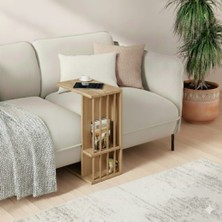 Ayz Pint Tekerlekli C Yan Sehpa, Koltuk Yan Sehpa, Zigon Sehpa, Kahve Servis Sehpası Atlantik Çam - Sütlü Kahve