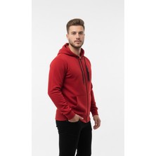 Axxel Erkek Kırmızı Polar Fermuarlı Kapüşonlu SWEATSHIRT-W1157