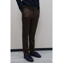 Daniel Voi Koyu Kahve Italyan Kesim Yan Düğmeli Pileli Şık Kumaş Pantolon