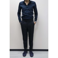 Daniel Voi Koyu Lacivert Italyan Kesim Yan Düğmeli Pileli Şık Kumaş Pantolon
