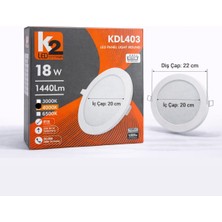 K2 LED Systems KDL403 18W LED Sıva Altı Yuvarlak Panel – 4000K Nötr Beyaz